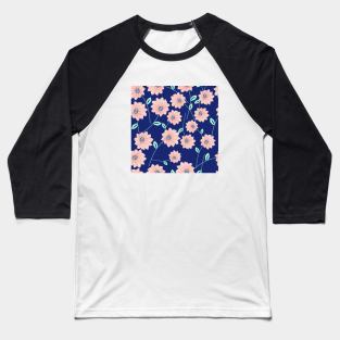 Blue & Pink Floral Pattern Baseball T-Shirt